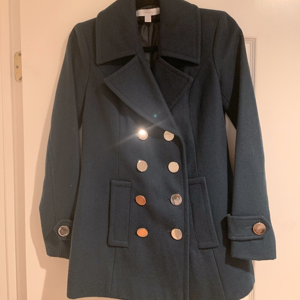 Teal peacoat with silver buttons